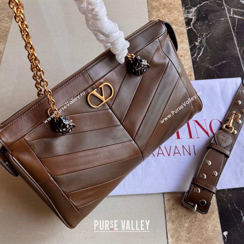 Valentino Panthea HandBag in V Shiny and Matte Nappa Leather Oak Brown 2026 2025 (JD-260120016)