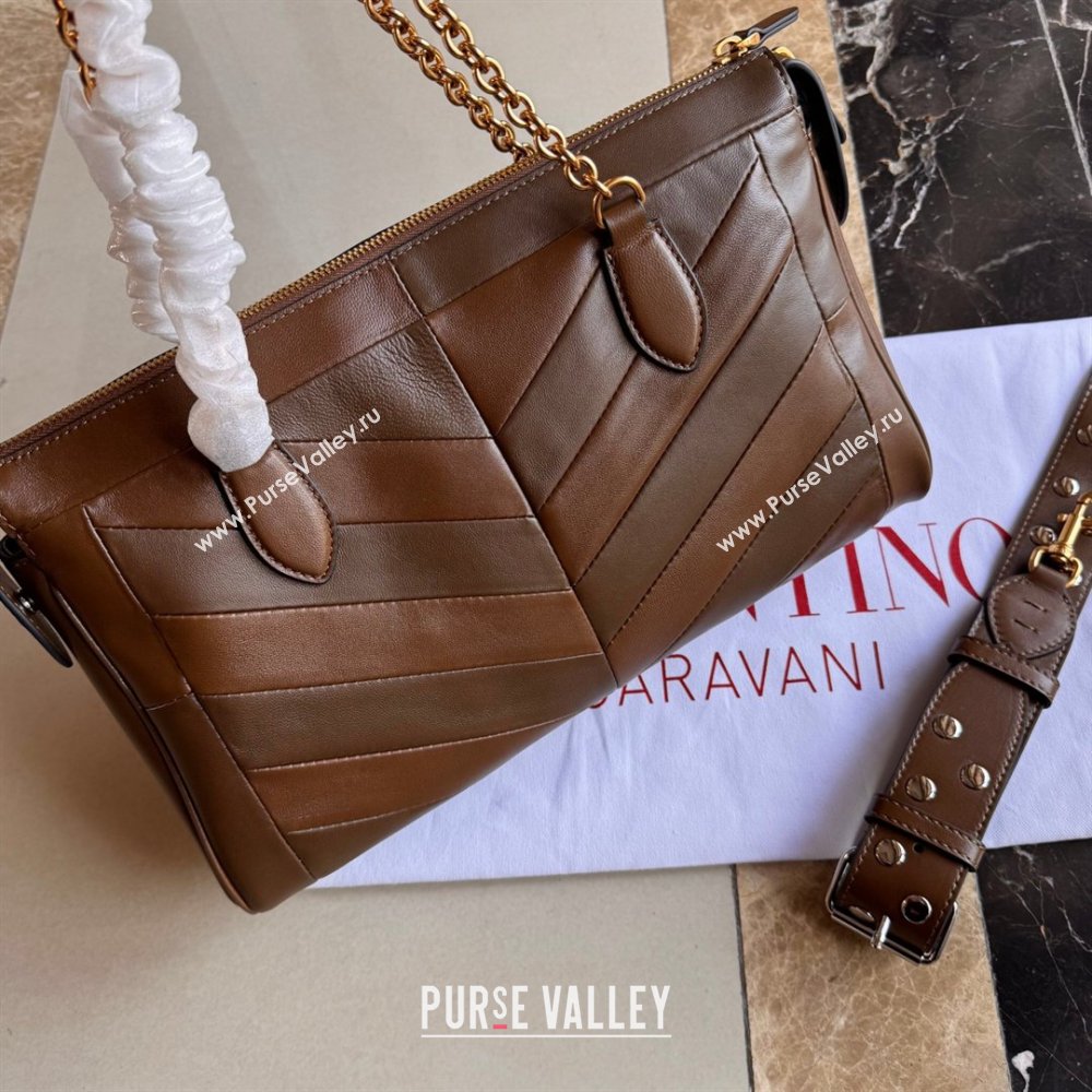 Valentino Panthea HandBag in V Shiny and Matte Nappa Leather Oak Brown 2026 2025 (JD-260120016)