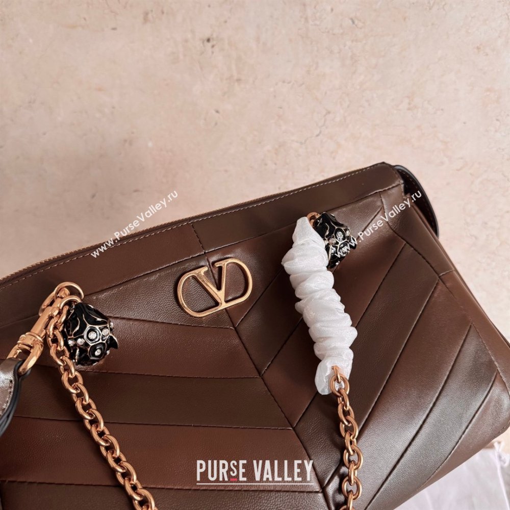 Valentino Panthea HandBag in V Shiny and Matte Nappa Leather Oak Brown 2026 2025 (JD-260120016)