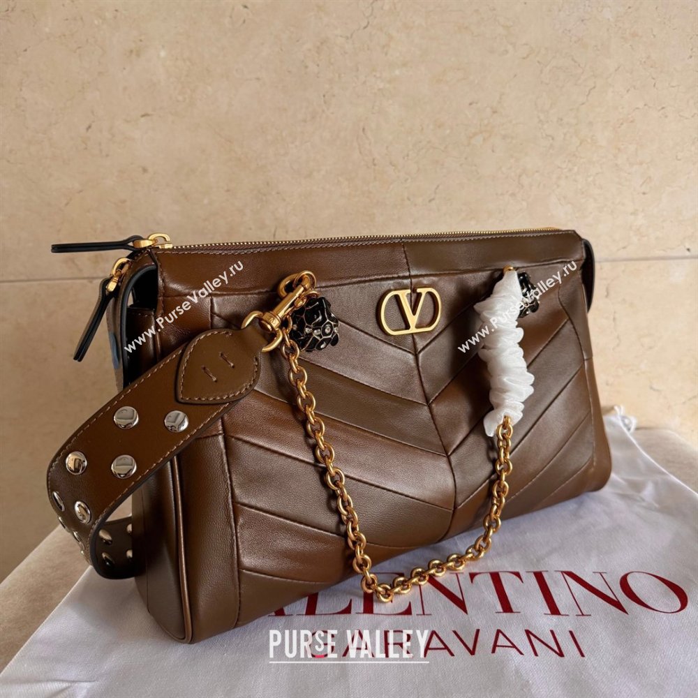 Valentino Panthea HandBag in V Shiny and Matte Nappa Leather Oak Brown 2026 2025 (JD-260120016)