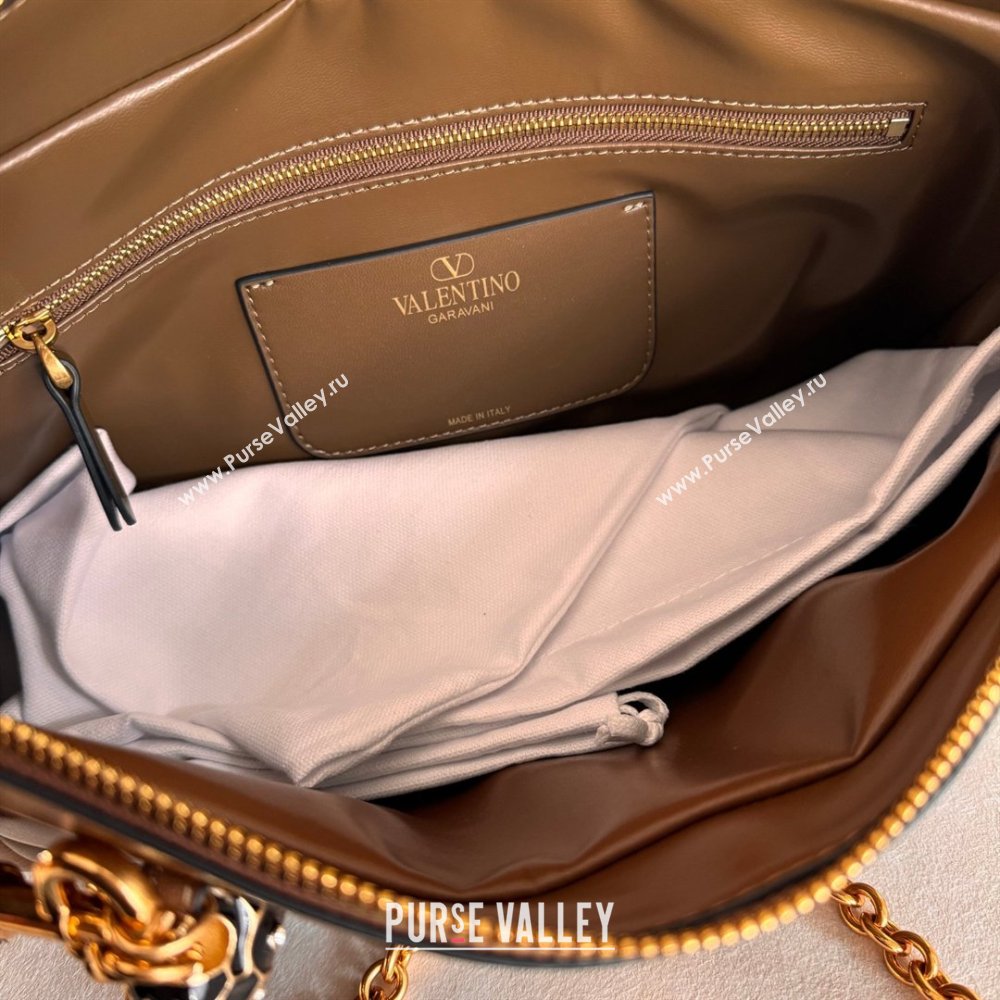 Valentino Panthea HandBag in V Shiny and Matte Nappa Leather Oak Brown 2026 2025 (JD-260120016)