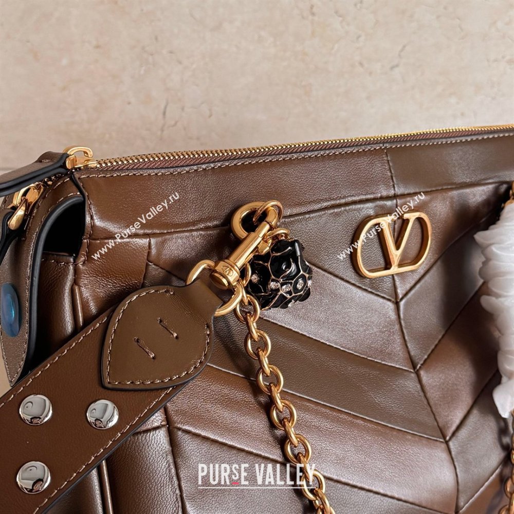 Valentino Panthea HandBag in V Shiny and Matte Nappa Leather Oak Brown 2026 2025 (JD-260120016)