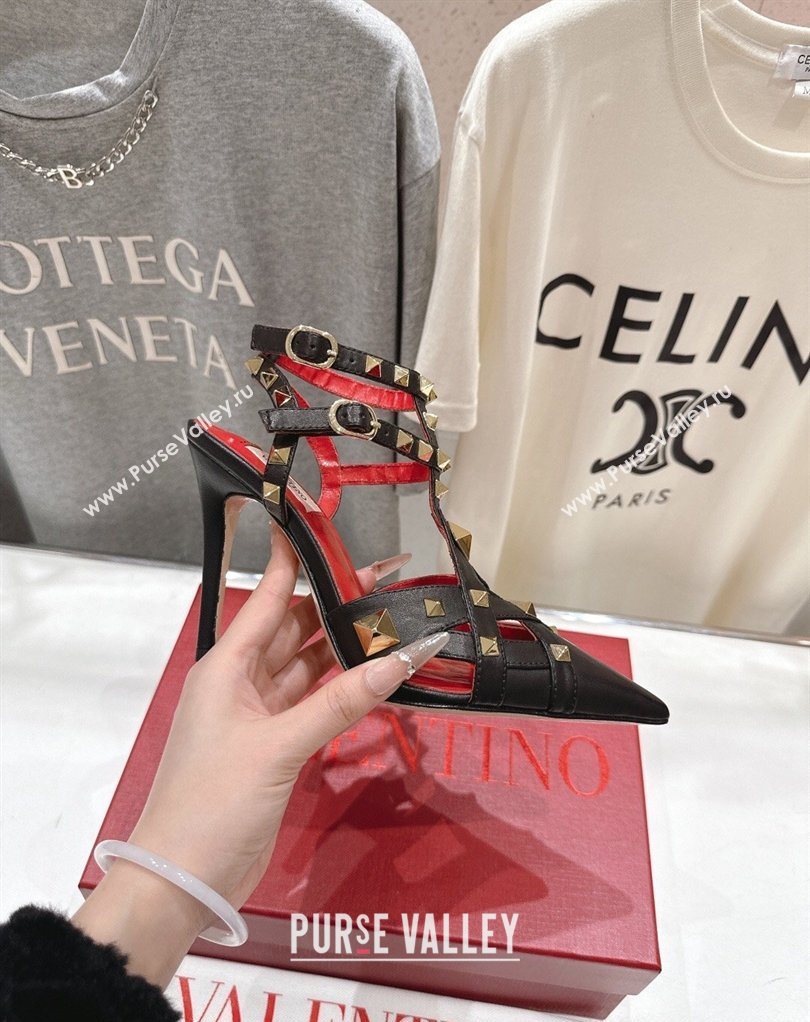 Valentino Studdy Pumps 9.5cm in Calfskin Leather Black 2026 0224 (MD-260224036)