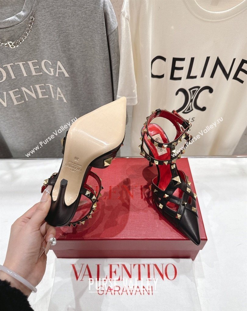 Valentino Studdy Pumps 9.5cm in Calfskin Leather Black 2026 0224 (MD-260224036)