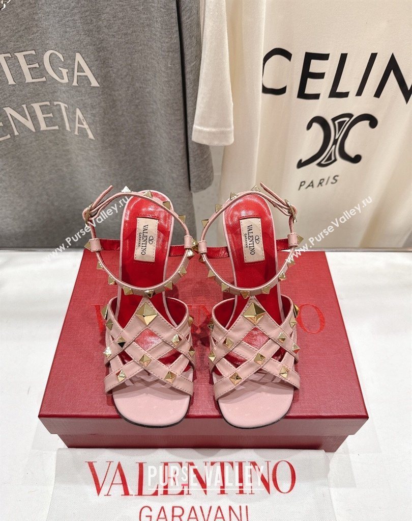 Valentino Studdy Heel Sandals 9.5cm in Calfskin Leather Pink 2026 0224 (MD-260224037)