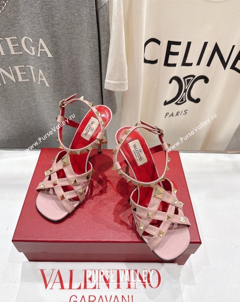 Valentino Studdy Heel Sandals 9.5cm in Calfskin Leather Pink 2026 0224 (MD-260224037)