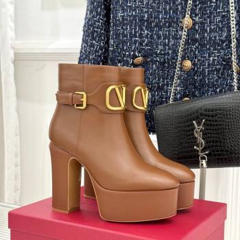 Valentino VLOGO Signature Platform Ankle Boots 12.5cm in Calfskin Leather Brown 2026 0224 (MD-260224027)