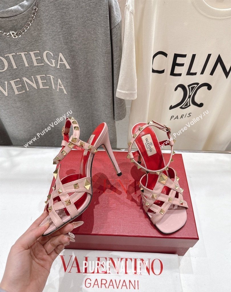 Valentino Studdy Heel Sandals 9.5cm in Calfskin Leather Pink 2026 0224 (MD-260224037)