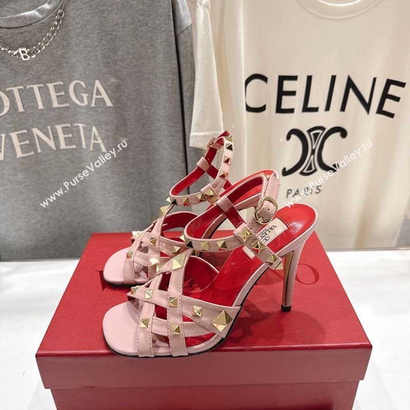 Valentino Studdy Heel Sandals 9.5cm in Calfskin Leather Pink 2026 0224 (MD-260224037)