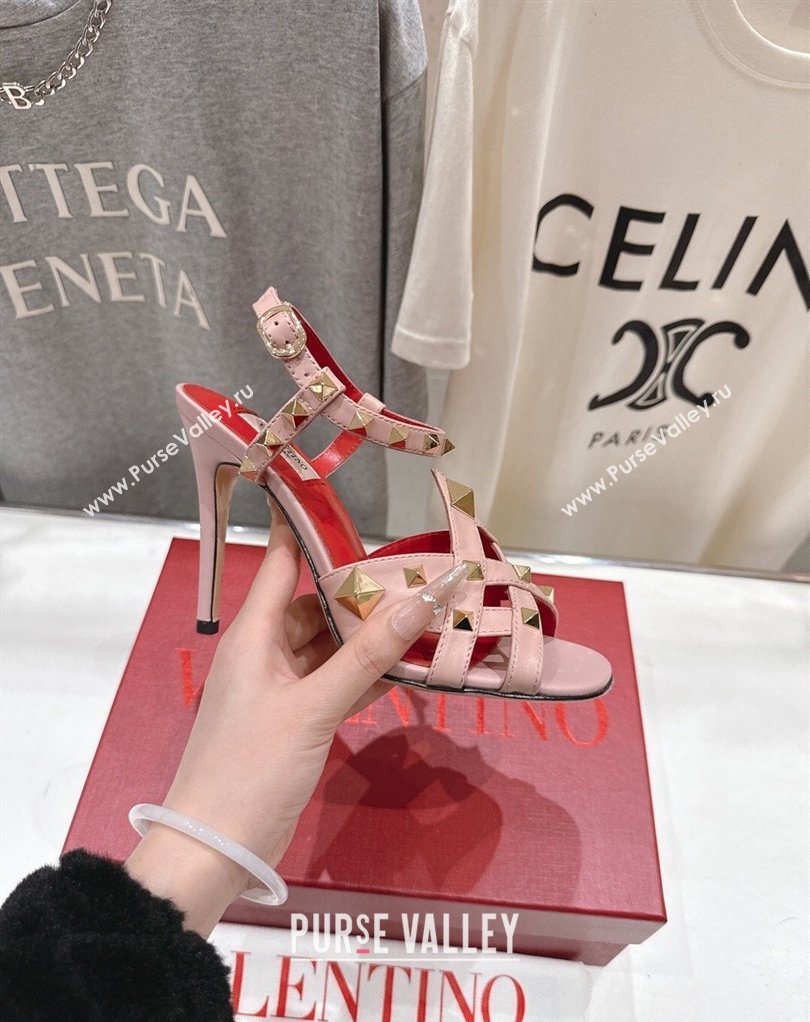 Valentino Studdy Heel Sandals 9.5cm in Calfskin Leather Pink 2026 0224 (MD-260224037)