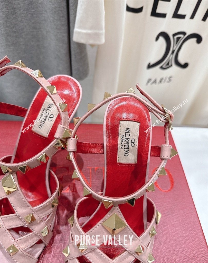 Valentino Studdy Heel Sandals 9.5cm in Calfskin Leather Pink 2026 0224 (MD-260224037)