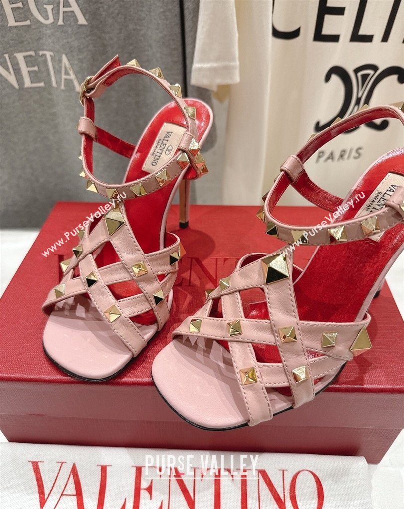 Valentino Studdy Heel Sandals 9.5cm in Calfskin Leather Pink 2026 0224 (MD-260224037)