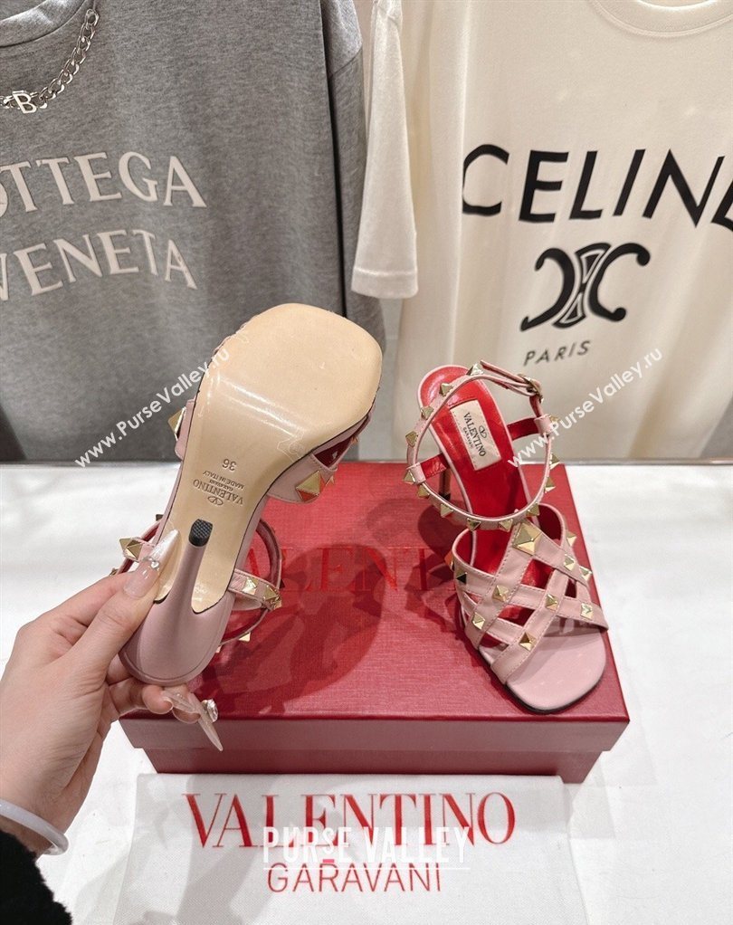 Valentino Studdy Heel Sandals 9.5cm in Calfskin Leather Pink 2026 0224 (MD-260224037)
