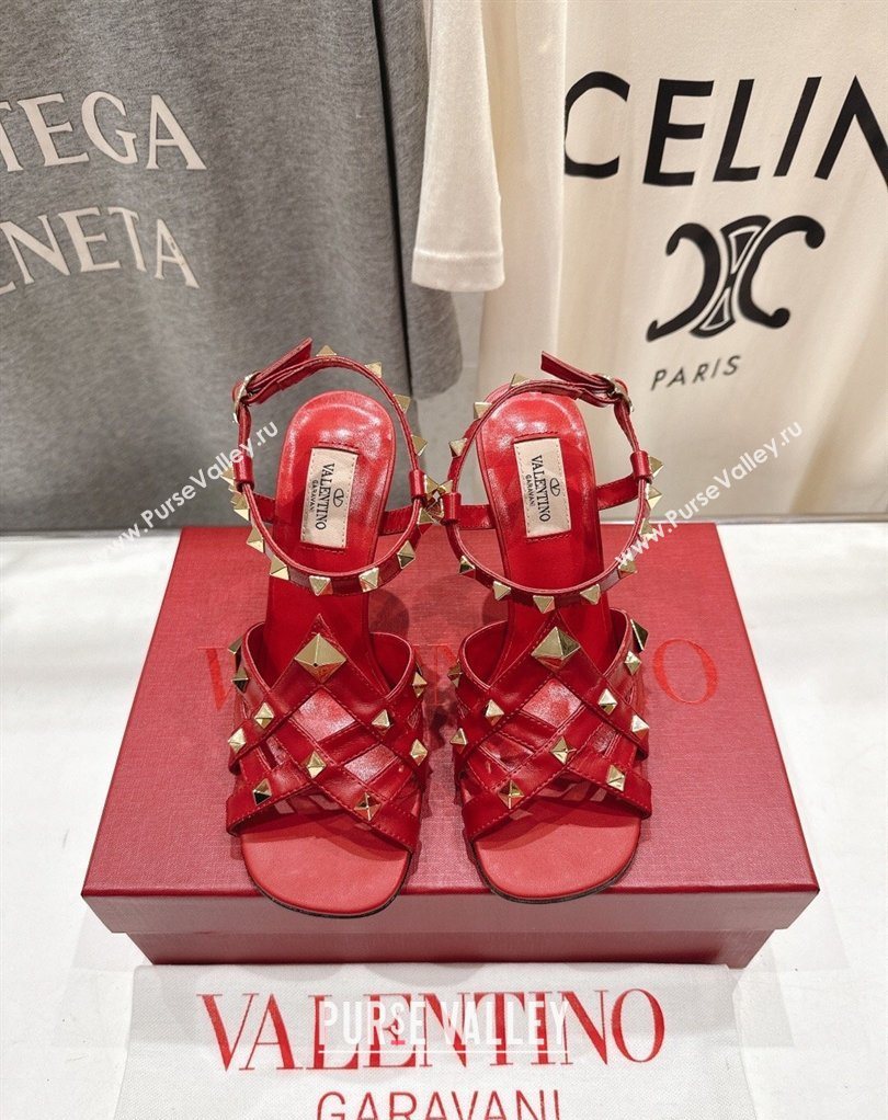 Valentino Studdy Heel Sandals 9.5cm in Calfskin Leather Red 2026 0224 (MD-260224038)