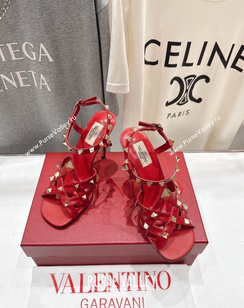 Valentino Studdy Heel Sandals 9.5cm in Calfskin Leather Red 2026 0224 (MD-260224038)