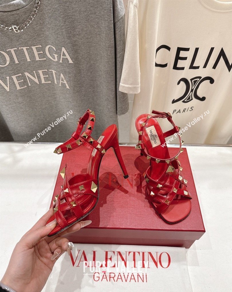 Valentino Studdy Heel Sandals 9.5cm in Calfskin Leather Red 2026 0224 (MD-260224038)