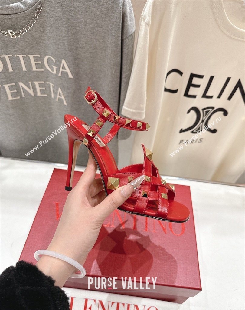 Valentino Studdy Heel Sandals 9.5cm in Calfskin Leather Red 2026 0224 (MD-260224038)