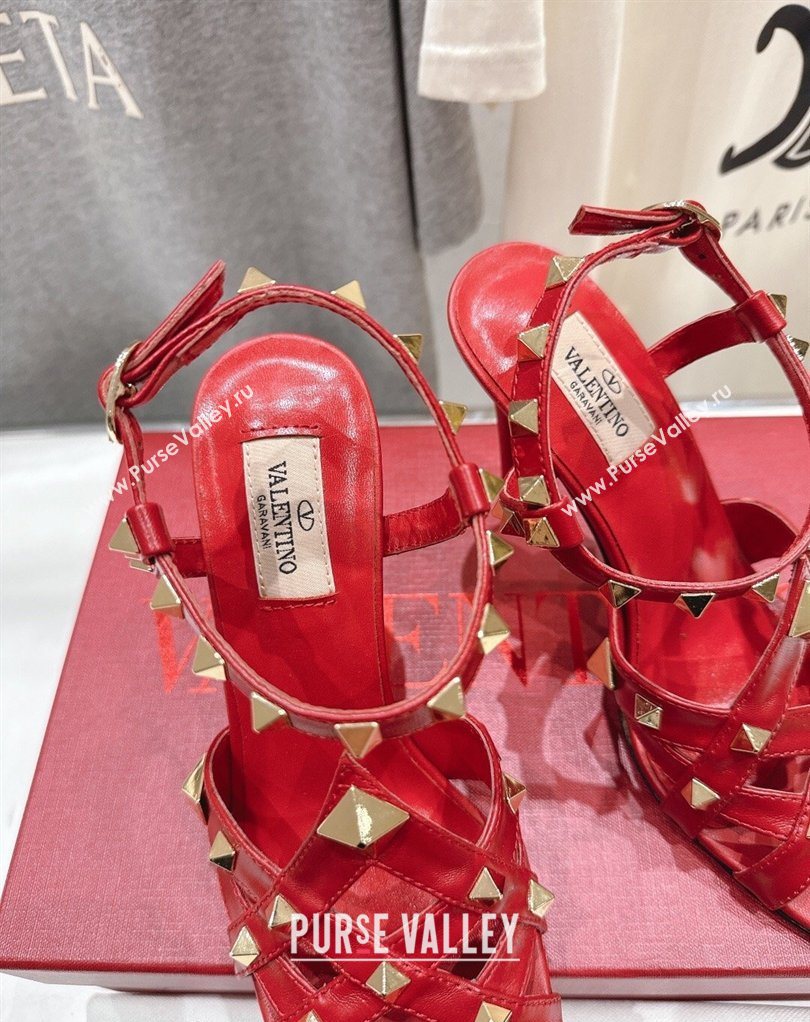 Valentino Studdy Heel Sandals 9.5cm in Calfskin Leather Red 2026 0224 (MD-260224038)