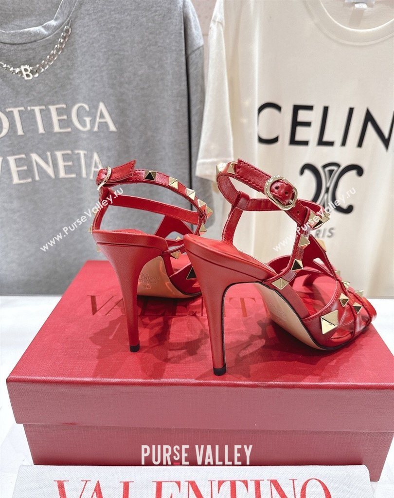 Valentino Studdy Heel Sandals 9.5cm in Calfskin Leather Red 2026 0224 (MD-260224038)