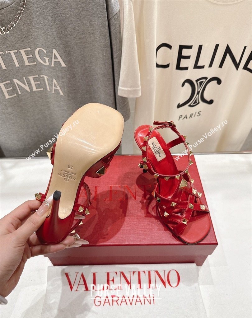 Valentino Studdy Heel Sandals 9.5cm in Calfskin Leather Red 2026 0224 (MD-260224038)