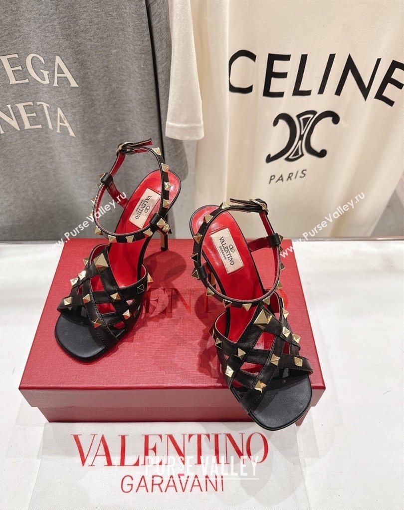 Valentino Studdy Heel Sandals 9.5cm in Calfskin Leather Black 2026 0224 (MD-260224039)