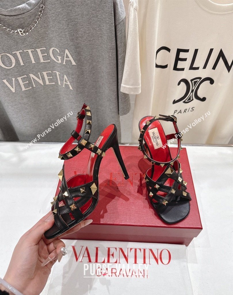 Valentino Studdy Heel Sandals 9.5cm in Calfskin Leather Black 2026 0224 (MD-260224039)