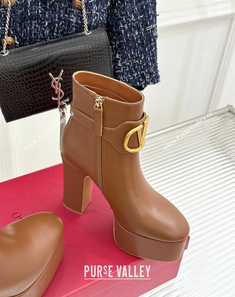 Valentino VLOGO Signature Platform Ankle Boots 12.5cm in Calfskin Leather Brown 2026 0224 (MD-260224027)