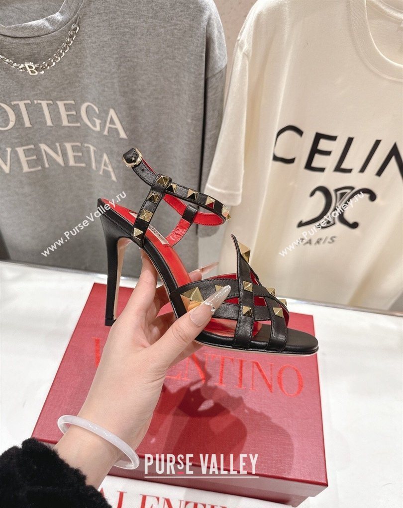 Valentino Studdy Heel Sandals 9.5cm in Calfskin Leather Black 2026 0224 (MD-260224039)