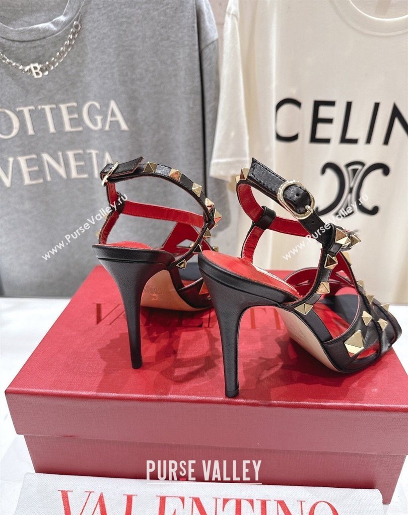Valentino Studdy Heel Sandals 9.5cm in Calfskin Leather Black 2026 0224 (MD-260224039)