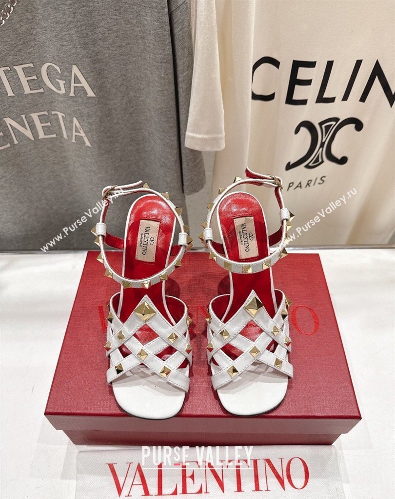 Valentino Studdy Heel Sandals 9.5cm in Calfskin Leather White 2026 0224 (MD-260224040)