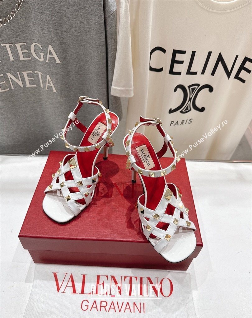 Valentino Studdy Heel Sandals 9.5cm in Calfskin Leather White 2026 0224 (MD-260224040)