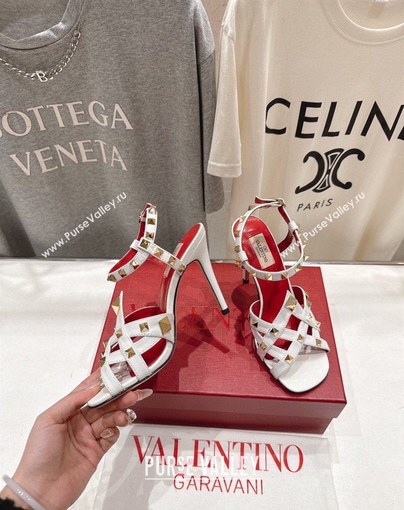 Valentino Studdy Heel Sandals 9.5cm in Calfskin Leather White 2026 0224 (MD-260224040)