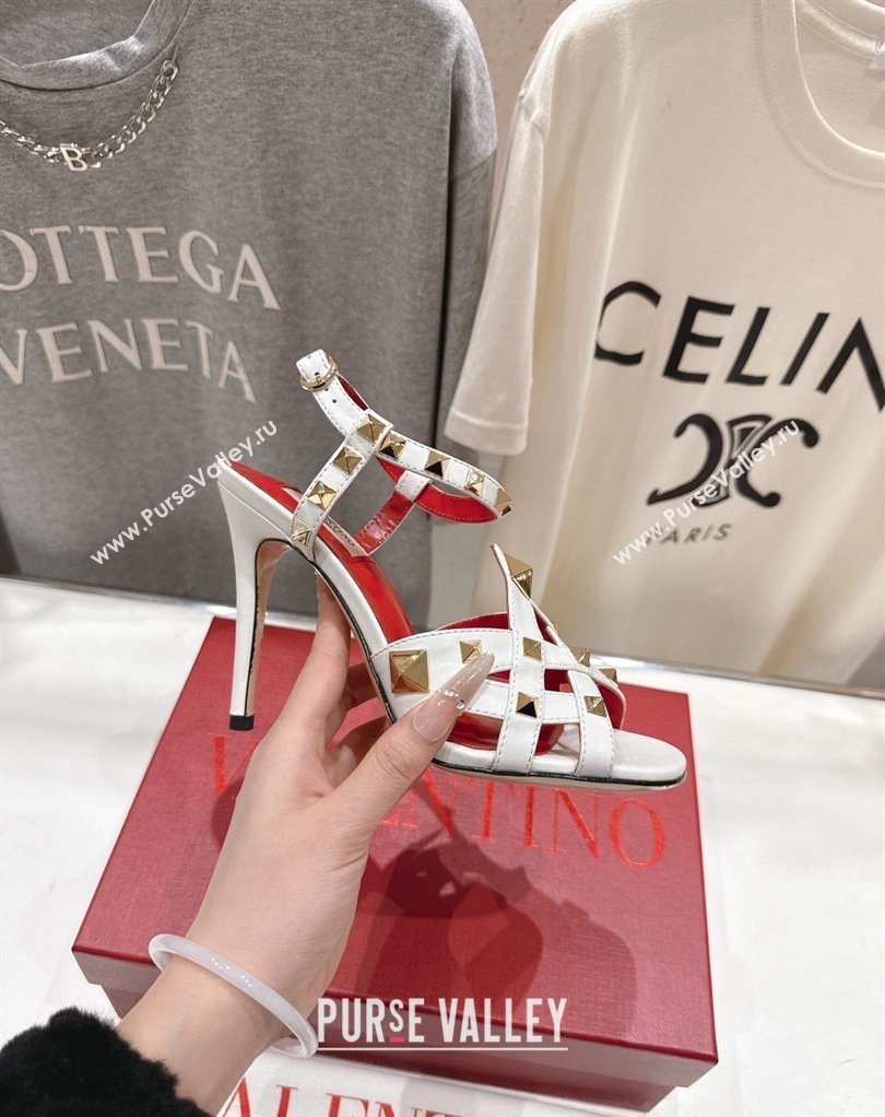 Valentino Studdy Heel Sandals 9.5cm in Calfskin Leather White 2026 0224 (MD-260224040)