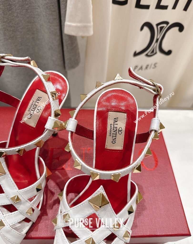 Valentino Studdy Heel Sandals 9.5cm in Calfskin Leather White 2026 0224 (MD-260224040)