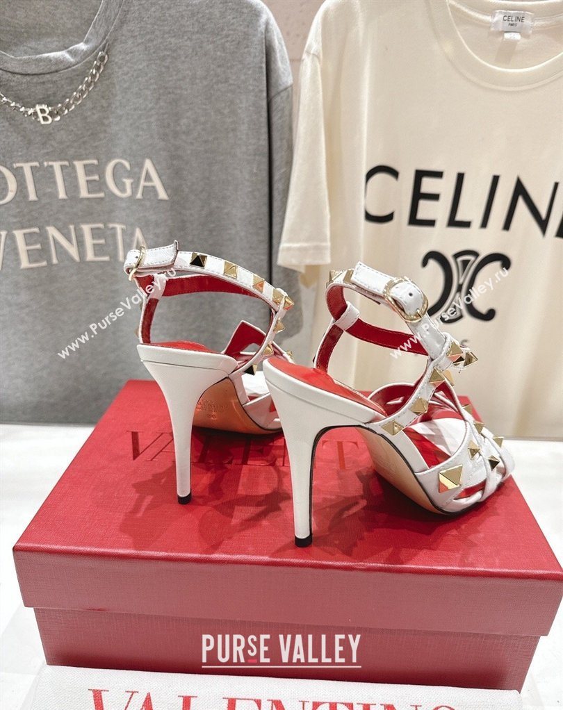Valentino Studdy Heel Sandals 9.5cm in Calfskin Leather White 2026 0224 (MD-260224040)