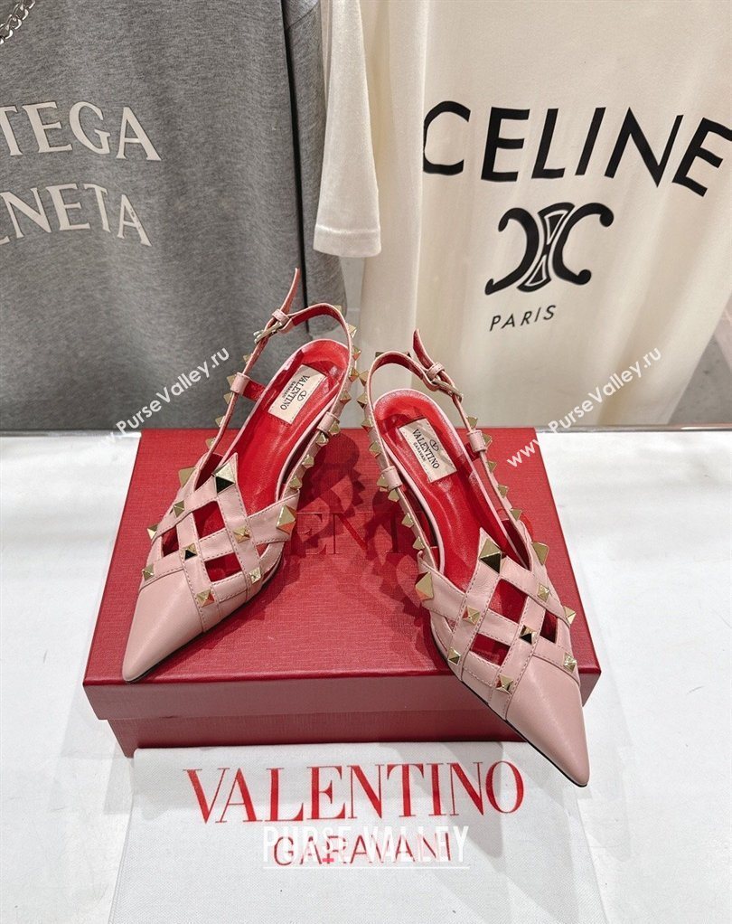 Valentino Studdy Slingback Pumps 6.5cm in Calfskin Leather Pink 2026 0224 (MD-260224045)