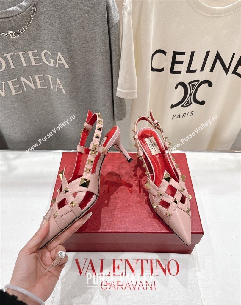 Valentino Studdy Slingback Pumps 6.5cm in Calfskin Leather Pink 2026 0224 (MD-260224045)
