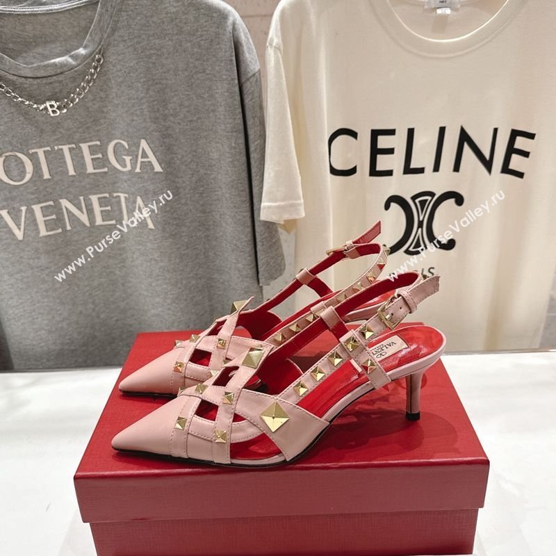 Valentino Studdy Slingback Pumps 6.5cm in Calfskin Leather Pink 2026 0224 (MD-260224045)