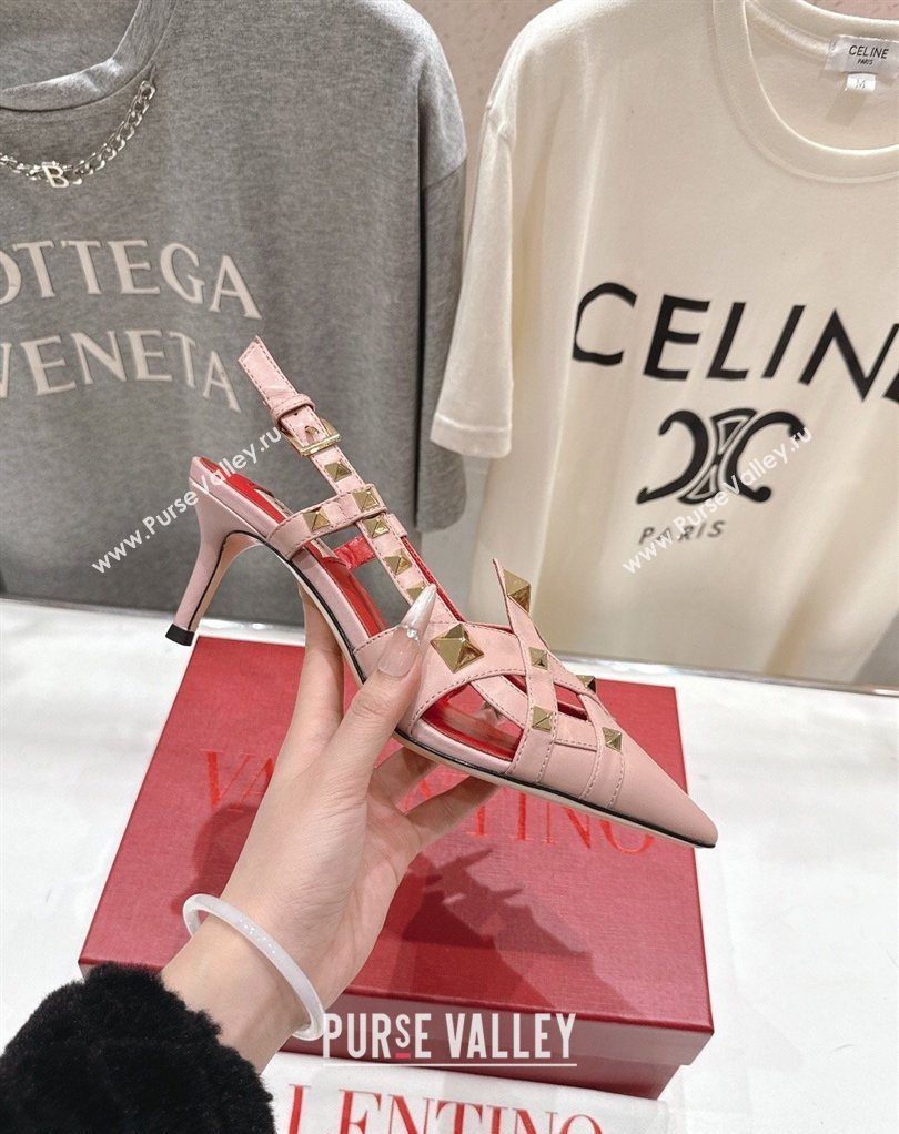 Valentino Studdy Slingback Pumps 6.5cm in Calfskin Leather Pink 2026 0224 (MD-260224045)