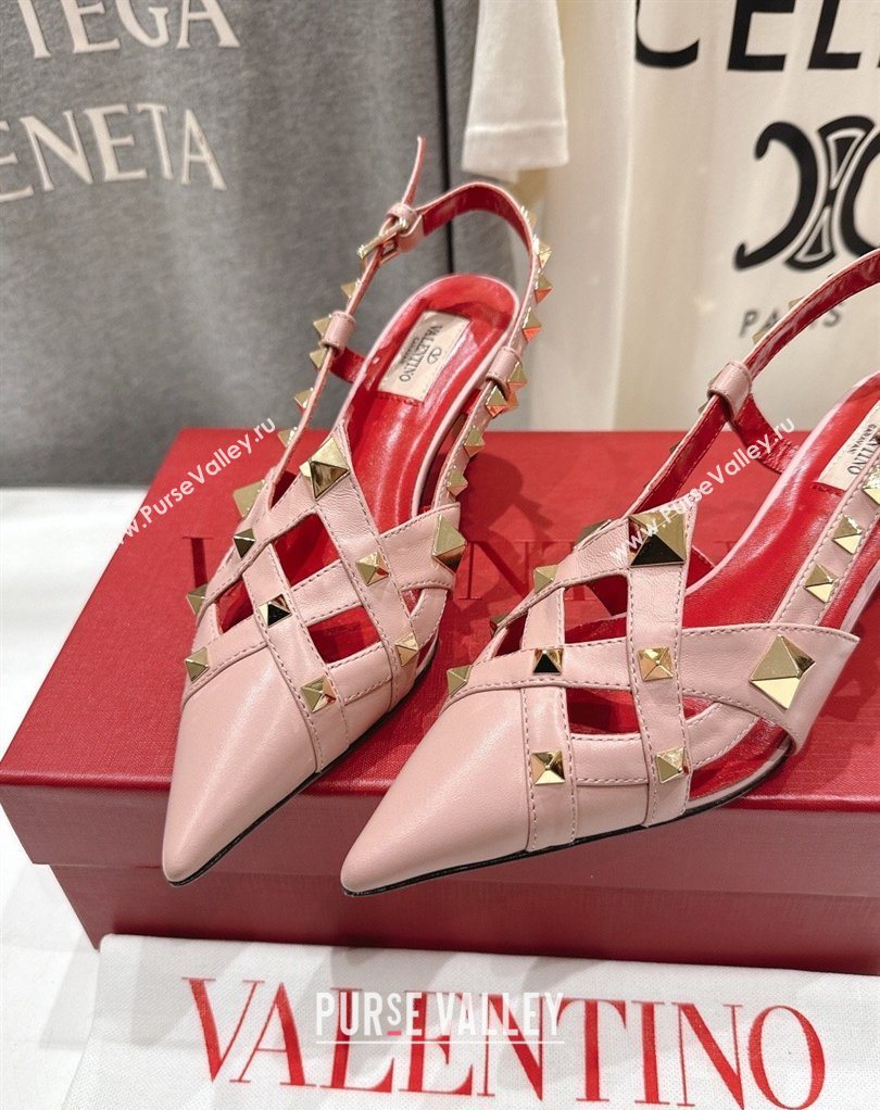 Valentino Studdy Slingback Pumps 6.5cm in Calfskin Leather Pink 2026 0224 (MD-260224045)