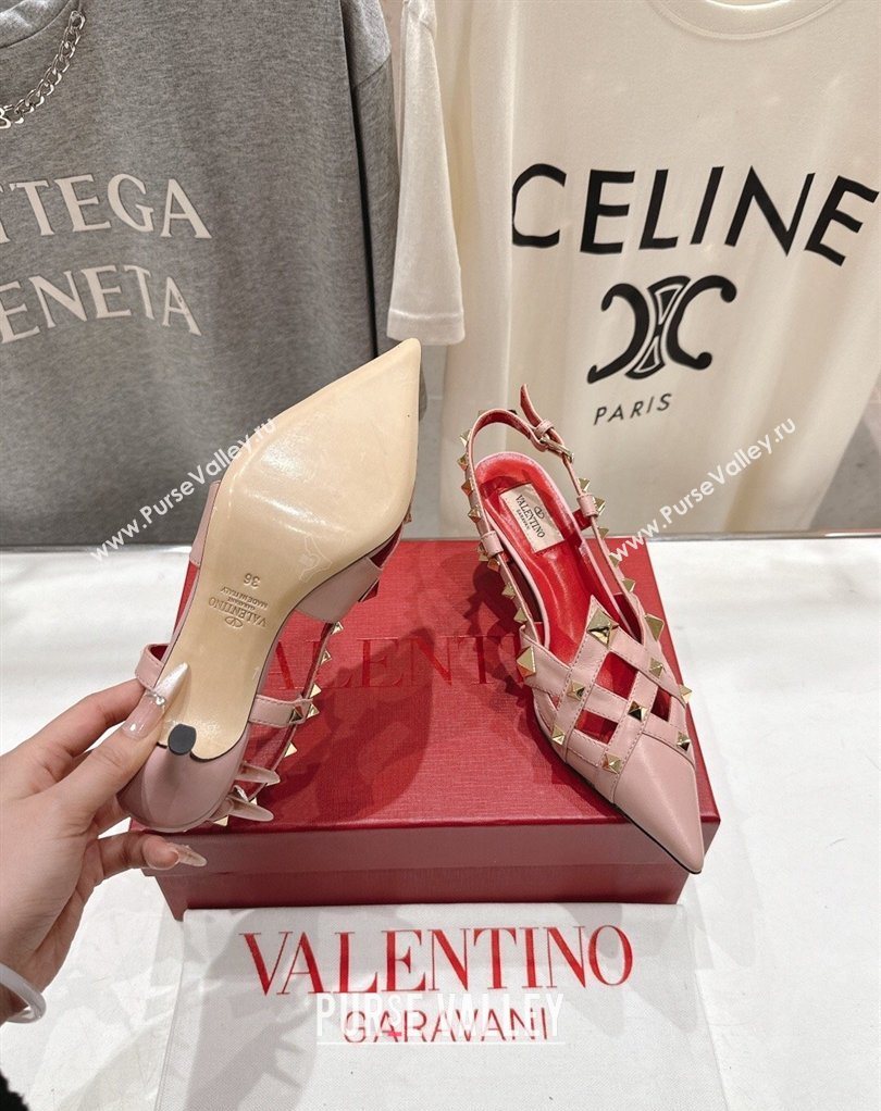 Valentino Studdy Slingback Pumps 6.5cm in Calfskin Leather Pink 2026 0224 (MD-260224045)
