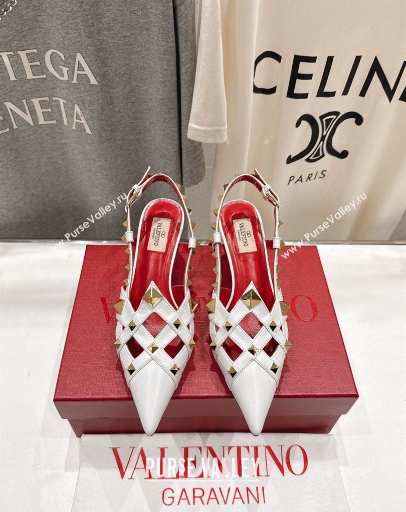 Valentino Studdy Slingback Pumps 6.5cm in Calfskin Leather White 2026 0224 (MD-260224046)