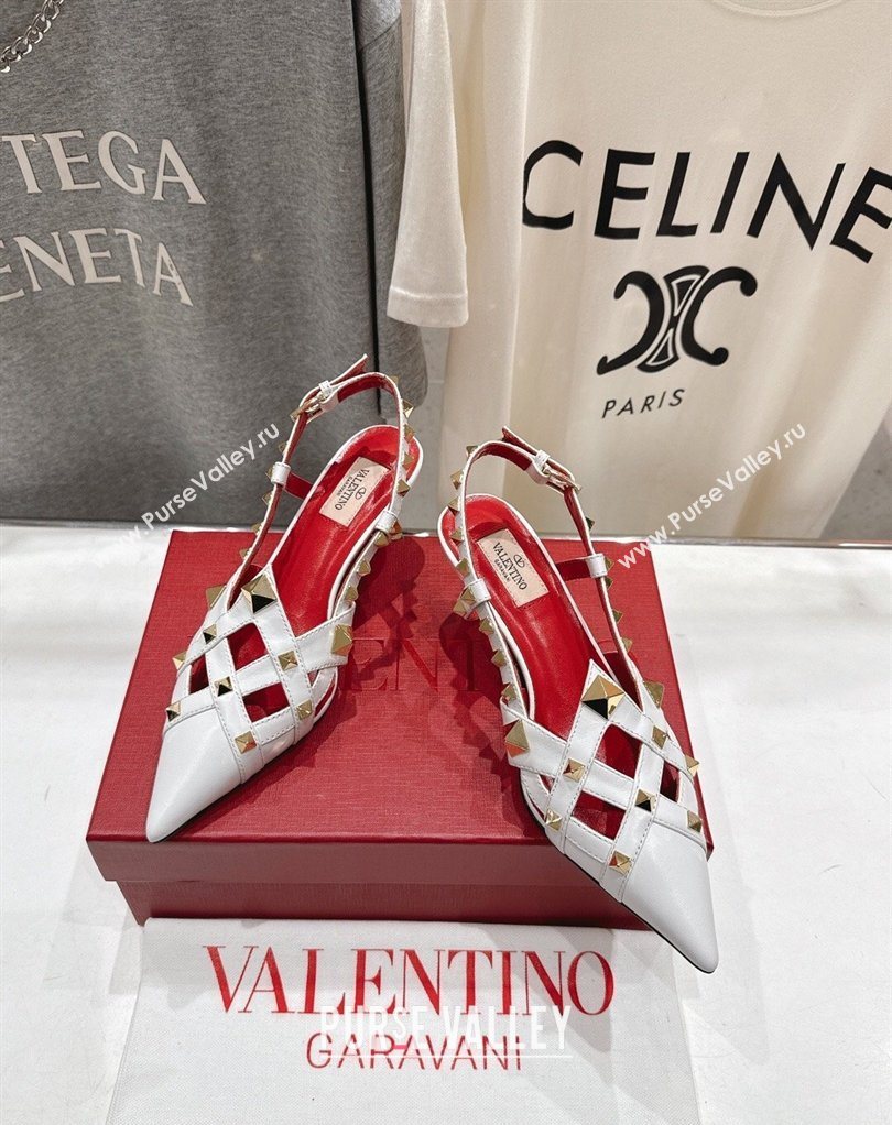 Valentino Studdy Slingback Pumps 6.5cm in Calfskin Leather White 2026 0224 (MD-260224046)