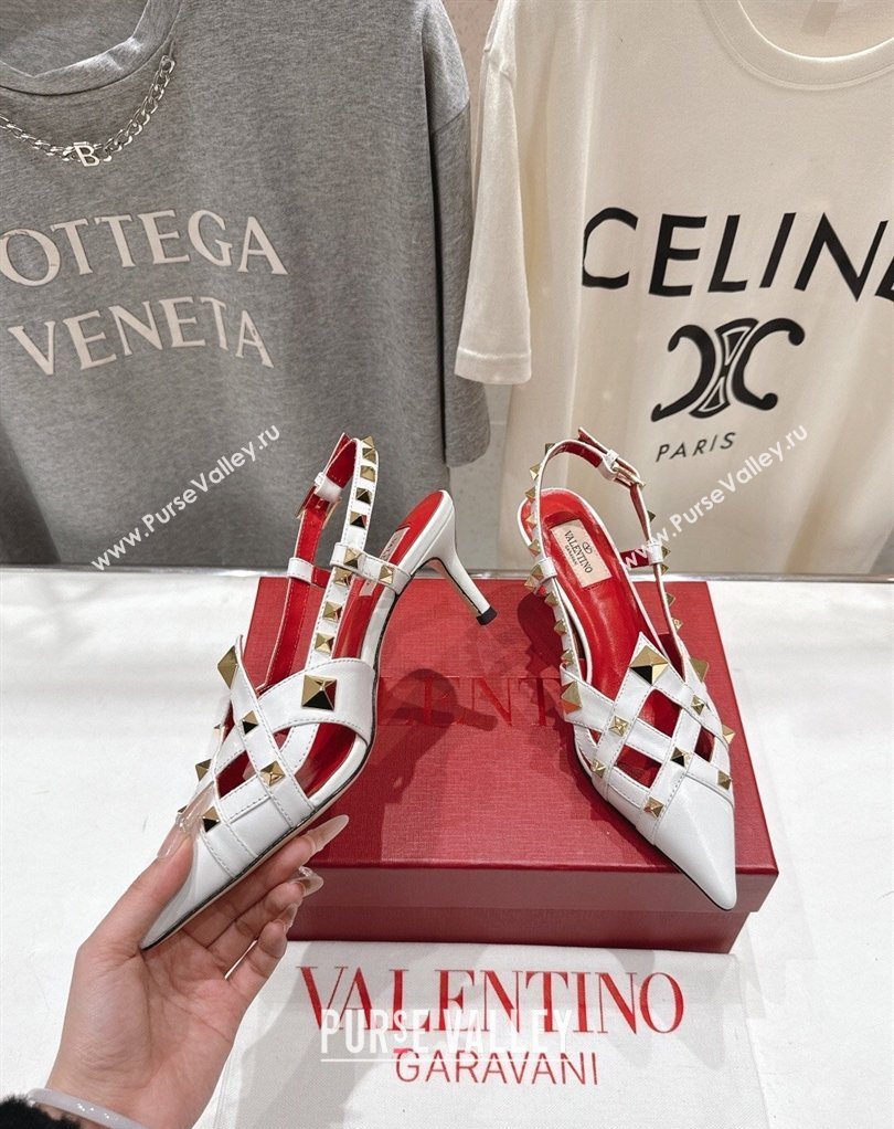 Valentino Studdy Slingback Pumps 6.5cm in Calfskin Leather White 2026 0224 (MD-260224046)