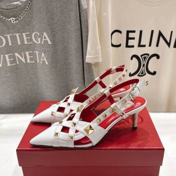 Valentino Studdy Slingback Pumps 6.5cm in Calfskin Leather White 2026 0224 (MD-260224046)
