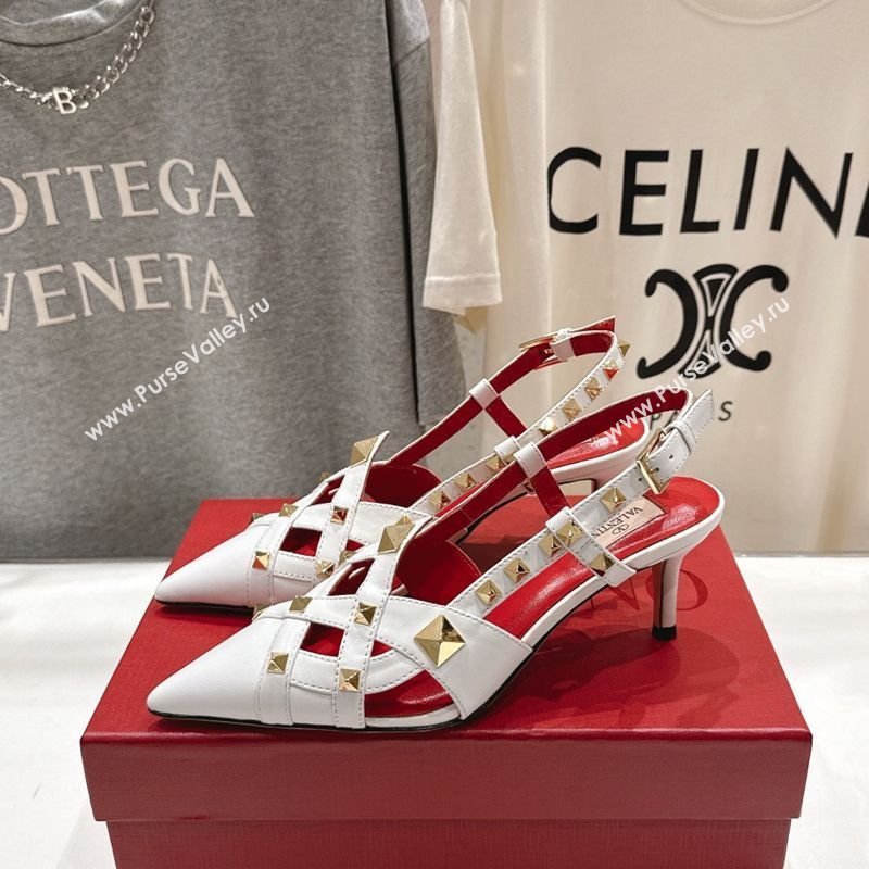 Valentino Studdy Slingback Pumps 6.5cm in Calfskin Leather White 2026 0224 (MD-260224046)