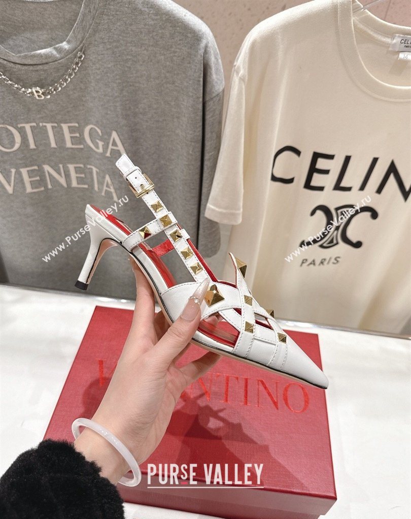 Valentino Studdy Slingback Pumps 6.5cm in Calfskin Leather White 2026 0224 (MD-260224046)