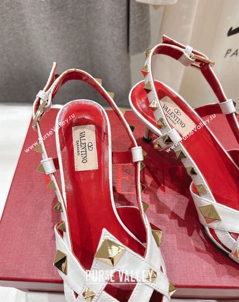Valentino Studdy Slingback Pumps 6.5cm in Calfskin Leather White 2026 0224 (MD-260224046)