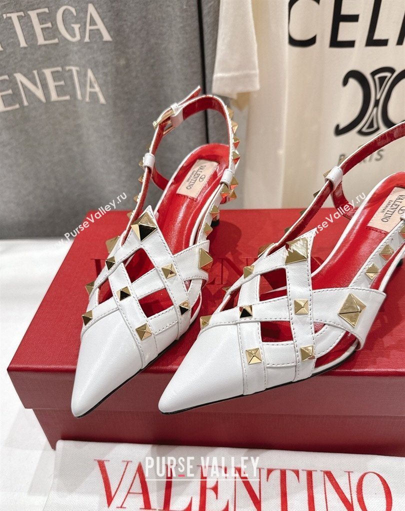 Valentino Studdy Slingback Pumps 6.5cm in Calfskin Leather White 2026 0224 (MD-260224046)