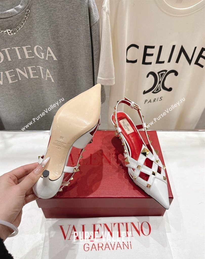 Valentino Studdy Slingback Pumps 6.5cm in Calfskin Leather White 2026 0224 (MD-260224046)